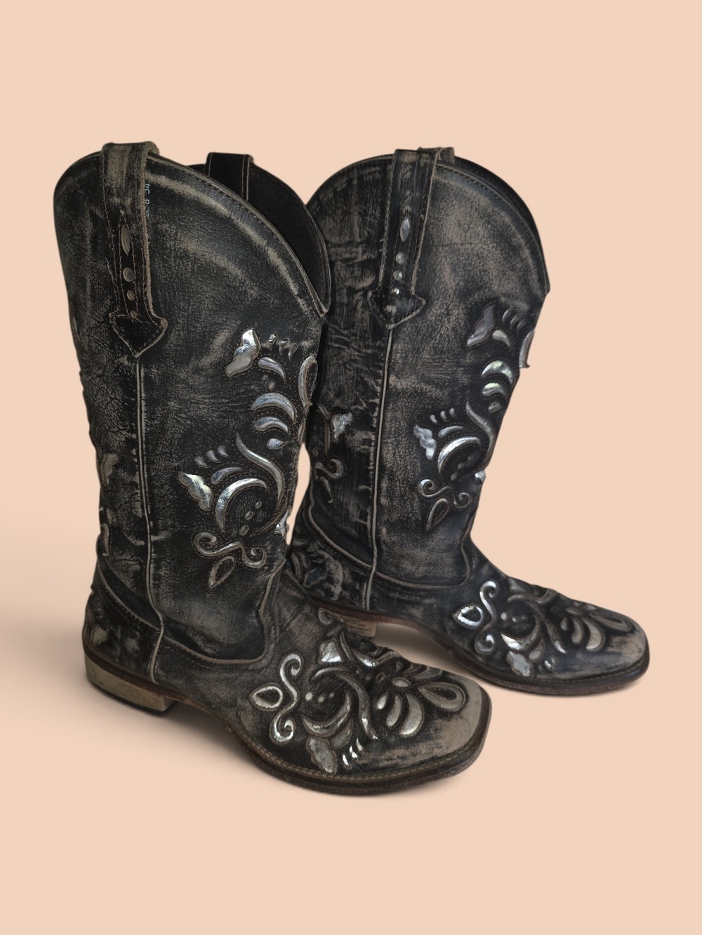 Roper Black Western Embossed Heeled Boots